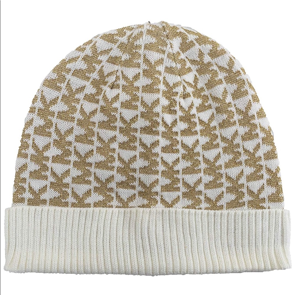 NWT MICHAEL KORS METALLIC GOLD & WHITE BEANIE